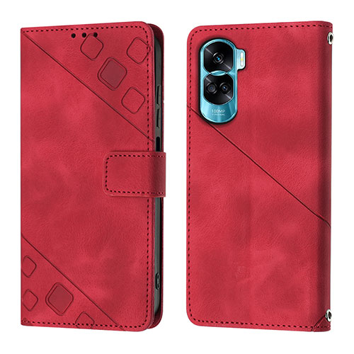 Leather Case Stands Flip Cover Holder YB1 for Huawei Honor 90 Lite 5G Red