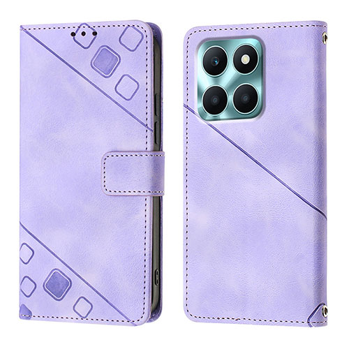 Leather Case Stands Flip Cover Holder YB1 for Huawei Honor X8b Purple