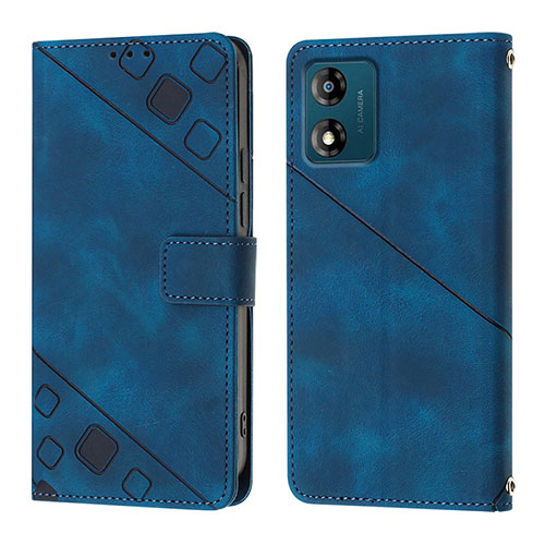 Leather Case Stands Flip Cover Holder YB1 for Motorola Moto E13 Blue