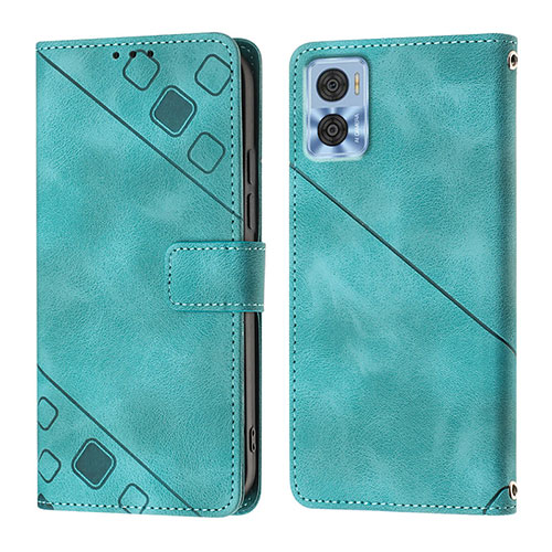 Leather Case Stands Flip Cover Holder YB1 for Motorola Moto E22 Green