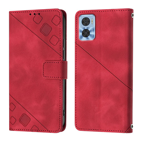 Leather Case Stands Flip Cover Holder YB1 for Motorola Moto E22 Red