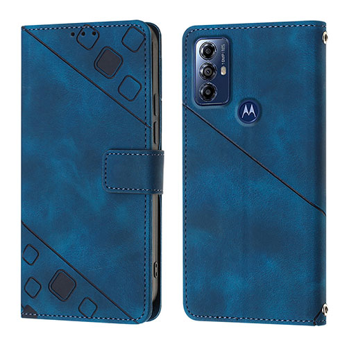 Leather Case Stands Flip Cover Holder YB1 for Motorola Moto G Play (2023) Blue