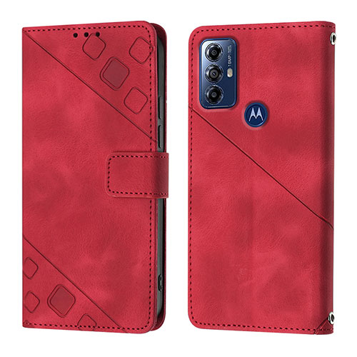 Leather Case Stands Flip Cover Holder YB1 for Motorola Moto G Play (2023) Red