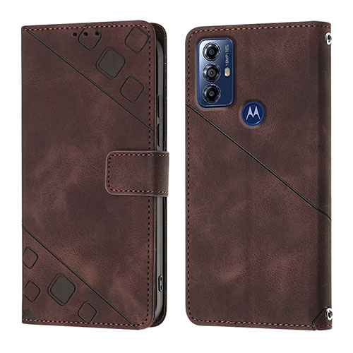 Leather Case Stands Flip Cover Holder YB1 for Motorola Moto G Power (2022) Brown