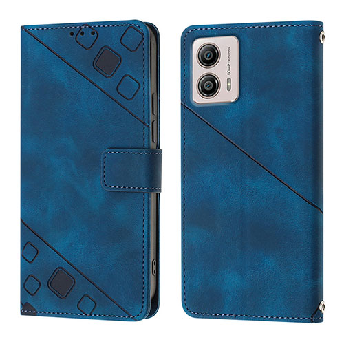 Leather Case Stands Flip Cover Holder YB1 for Motorola Moto G53 5G Blue