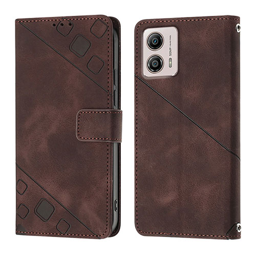 Leather Case Stands Flip Cover Holder YB1 for Motorola Moto G53j 5G Brown