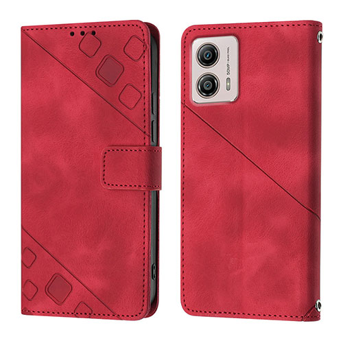 Leather Case Stands Flip Cover Holder YB1 for Motorola Moto G53y 5G Red