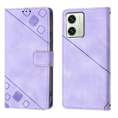 Leather Case Stands Flip Cover Holder YB1 for Motorola Moto G54 5G Purple