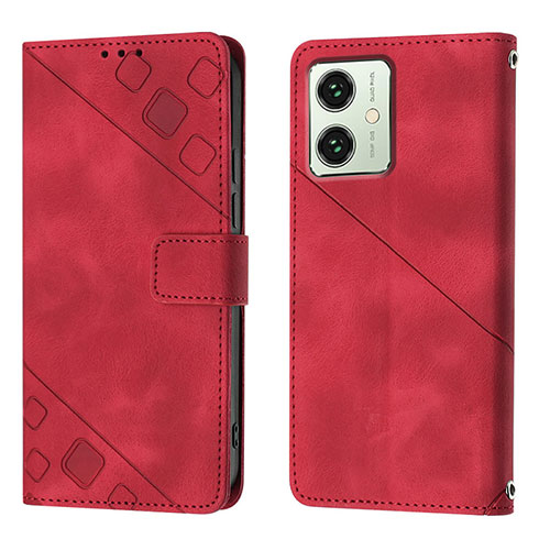 Leather Case Stands Flip Cover Holder YB1 for Motorola Moto G54 5G Red