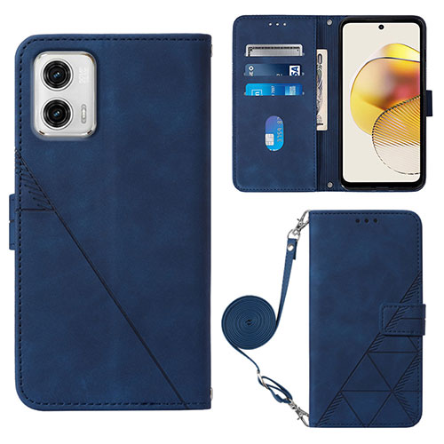 Leather Case Stands Flip Cover Holder YB1 for Motorola Moto G73 5G Blue