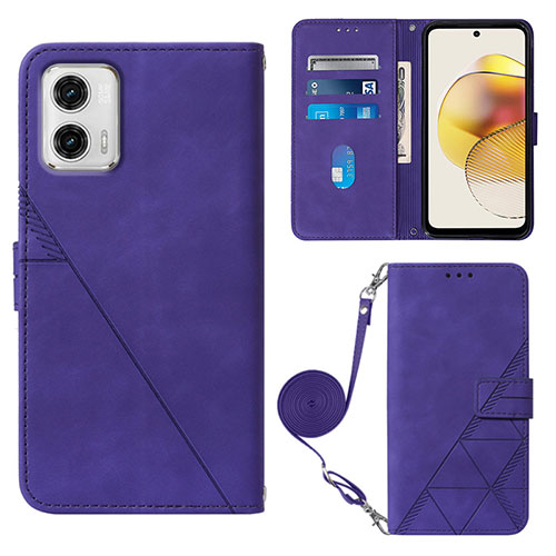 Leather Case Stands Flip Cover Holder YB1 for Motorola Moto G73 5G Purple