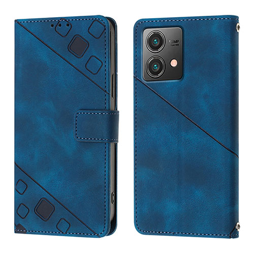 Leather Case Stands Flip Cover Holder YB1 for Motorola Moto G84 5G Blue