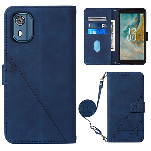 Leather Case Stands Flip Cover Holder YB1 for Nokia C02 Blue