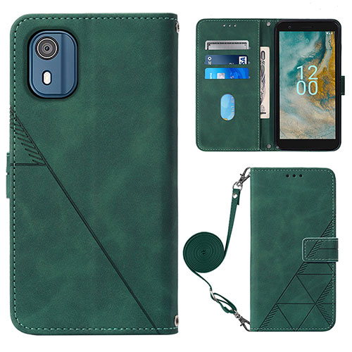 Leather Case Stands Flip Cover Holder YB1 for Nokia C02 Green