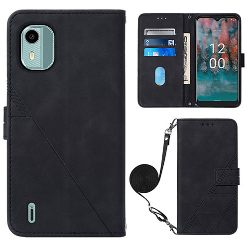 Leather Case Stands Flip Cover Holder YB1 for Nokia C12 Plus Black