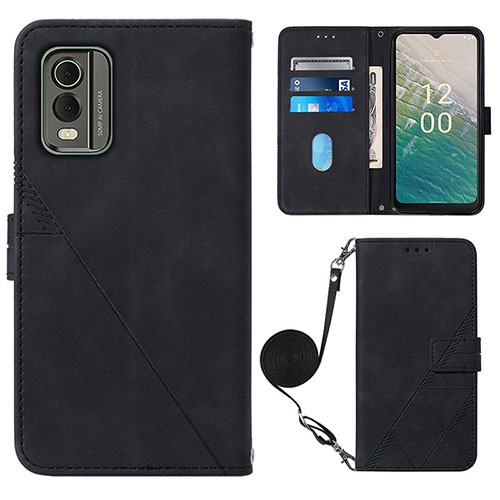 Leather Case Stands Flip Cover Holder YB1 for Nokia C210 Black