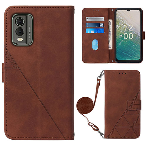 Leather Case Stands Flip Cover Holder YB1 for Nokia C210 Brown