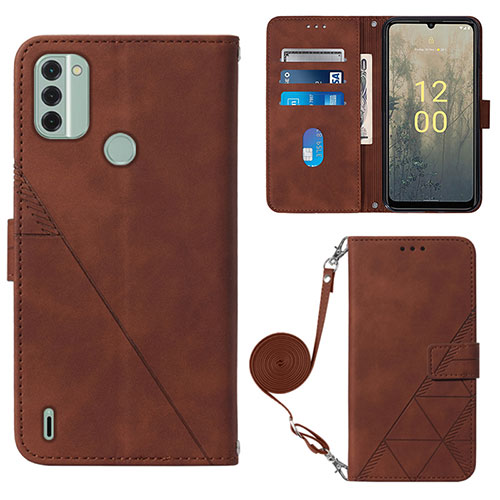 Leather Case Stands Flip Cover Holder YB1 for Nokia C31 Brown