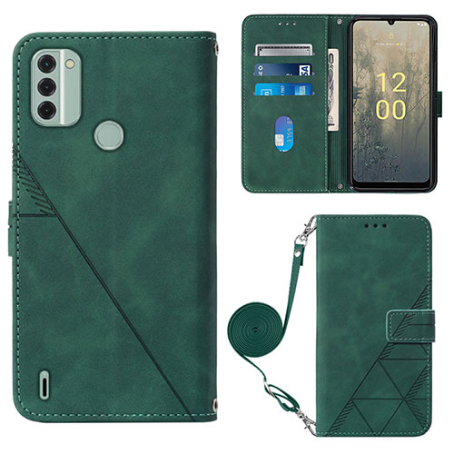 Leather Case Stands Flip Cover Holder YB1 for Nokia C31 Green