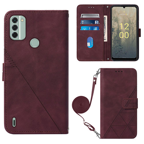 Leather Case Stands Flip Cover Holder YB1 for Nokia C31 Red