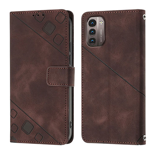 Leather Case Stands Flip Cover Holder YB1 for Nokia G21 Brown