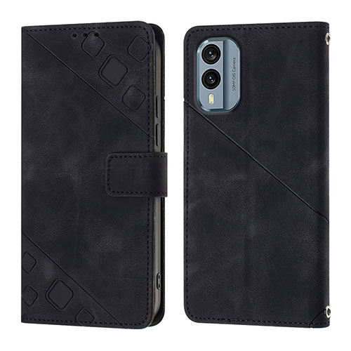 Leather Case Stands Flip Cover Holder YB1 for Nokia X30 5G Black