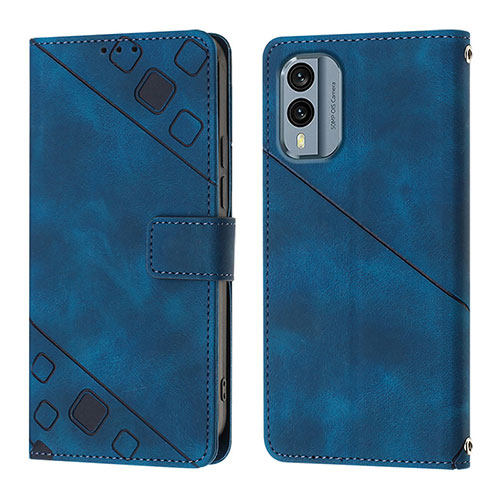 Leather Case Stands Flip Cover Holder YB1 for Nokia X30 5G Blue