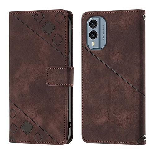 Leather Case Stands Flip Cover Holder YB1 for Nokia X30 5G Brown