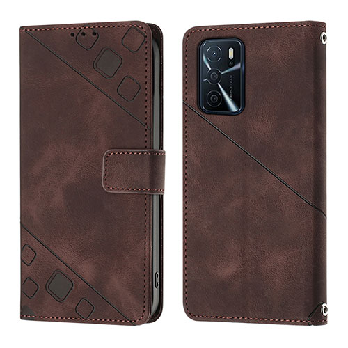 Leather Case Stands Flip Cover Holder YB1 for Oppo A16 Brown