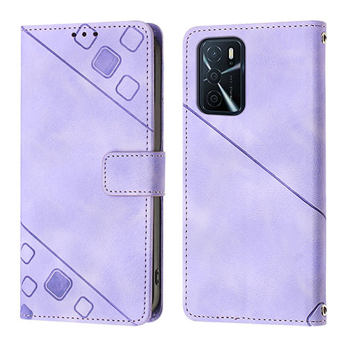 Leather Case Stands Flip Cover Holder YB1 for Oppo A16 Purple