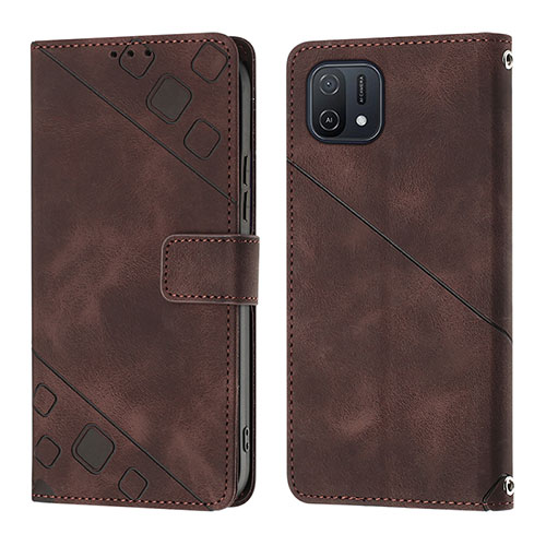 Leather Case Stands Flip Cover Holder YB1 for Oppo A16K Brown