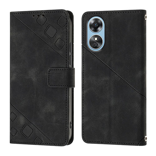 Leather Case Stands Flip Cover Holder YB1 for Oppo A17 Black