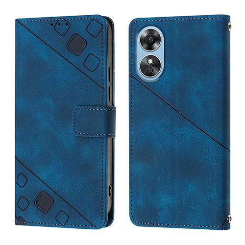 Leather Case Stands Flip Cover Holder YB1 for Oppo A17 Blue