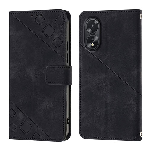 Leather Case Stands Flip Cover Holder YB1 for Oppo A18 Black