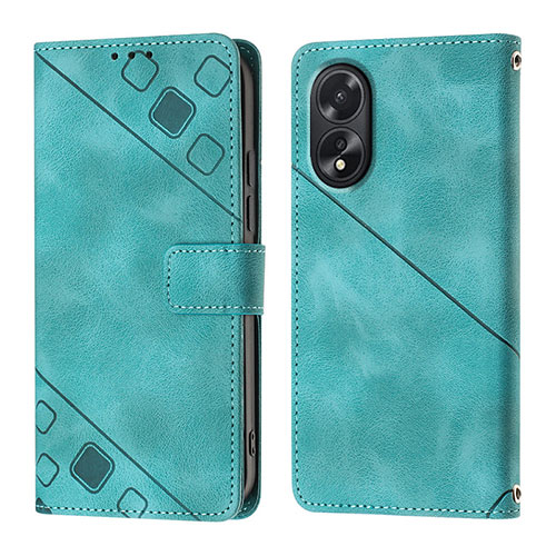 Leather Case Stands Flip Cover Holder YB1 for Oppo A18 Green