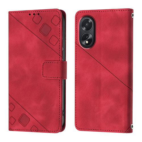 Leather Case Stands Flip Cover Holder YB1 for Oppo A18 Red