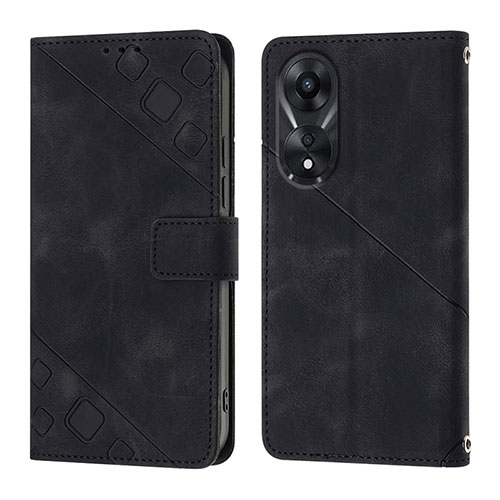 Leather Case Stands Flip Cover Holder YB1 for Oppo A58 5G Black