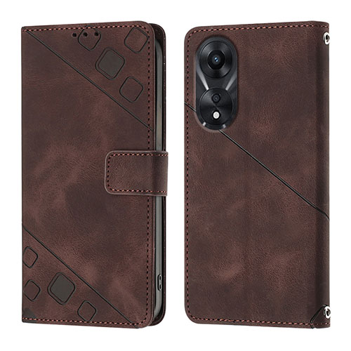 Leather Case Stands Flip Cover Holder YB1 for Oppo A58 5G Brown