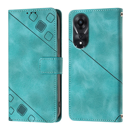 Leather Case Stands Flip Cover Holder YB1 for Oppo A58 5G Green