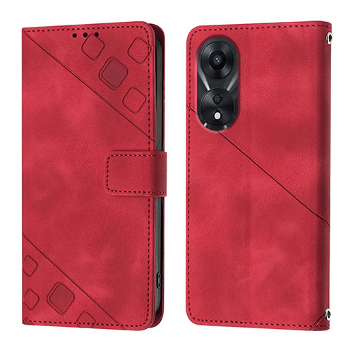 Leather Case Stands Flip Cover Holder YB1 for Oppo A58 5G Red