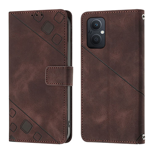 Leather Case Stands Flip Cover Holder YB1 for Oppo A96 5G Brown