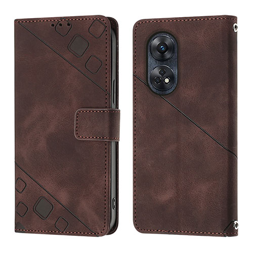 Leather Case Stands Flip Cover Holder YB1 for Oppo Reno8 T 4G Brown