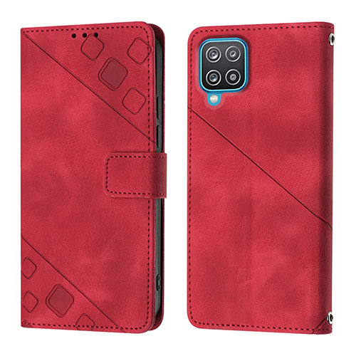 Leather Case Stands Flip Cover Holder YB1 for Samsung Galaxy A12 Red