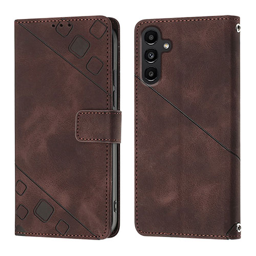 Leather Case Stands Flip Cover Holder YB1 for Samsung Galaxy A13 5G Brown