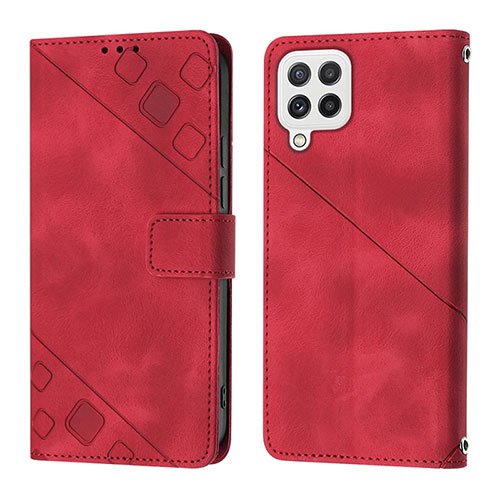 Leather Case Stands Flip Cover Holder YB1 for Samsung Galaxy A22 4G Red