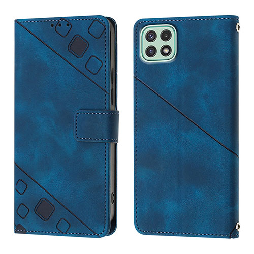 Leather Case Stands Flip Cover Holder YB1 for Samsung Galaxy A22 5G Blue