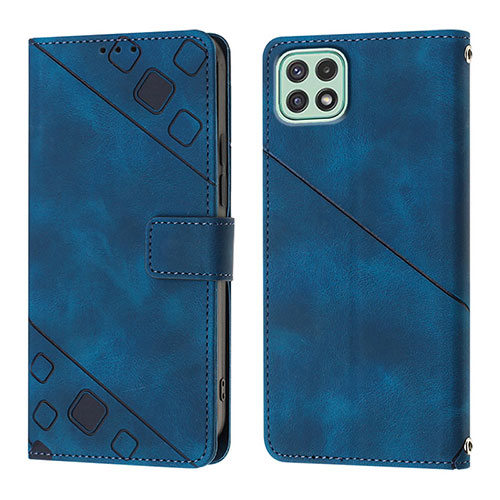 Leather Case Stands Flip Cover Holder YB1 for Samsung Galaxy A22s 5G Blue