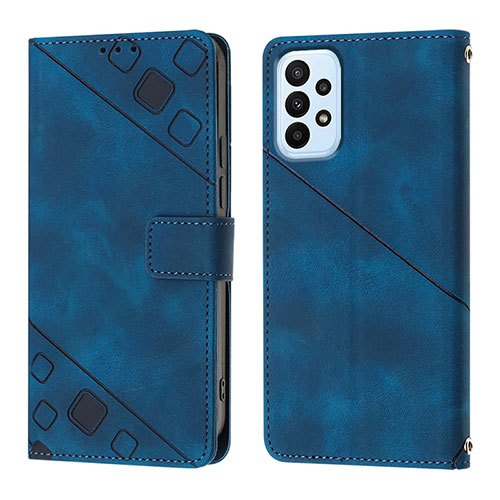 Leather Case Stands Flip Cover Holder YB1 for Samsung Galaxy A23 5G Blue