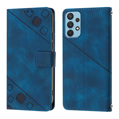 Leather Case Stands Flip Cover Holder YB1 for Samsung Galaxy A32 4G Blue