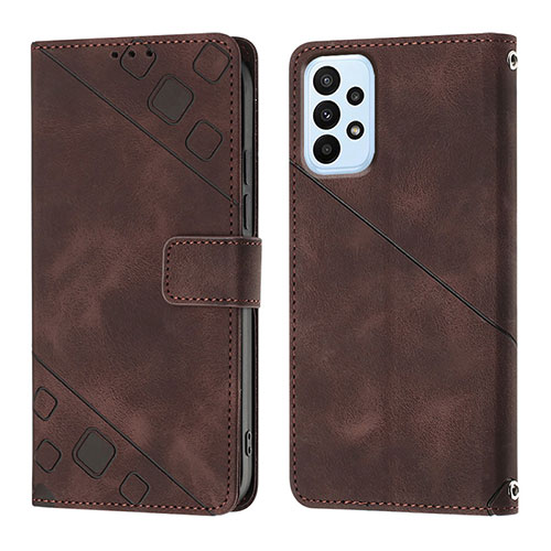 Leather Case Stands Flip Cover Holder YB1 for Samsung Galaxy A53 5G Brown